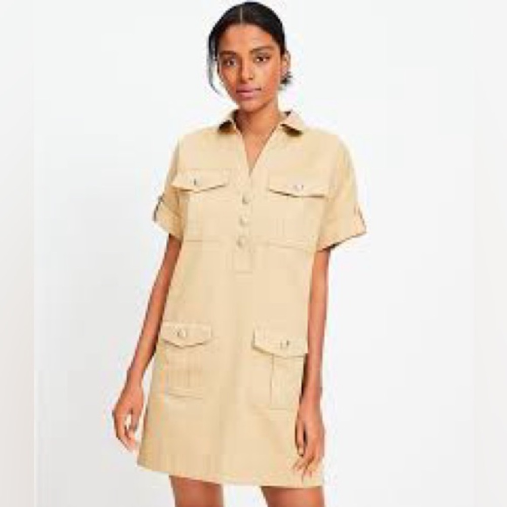 Loft Twill Patch Pocket Mini Dress Women’s Size 12 NWT Khaki Dress